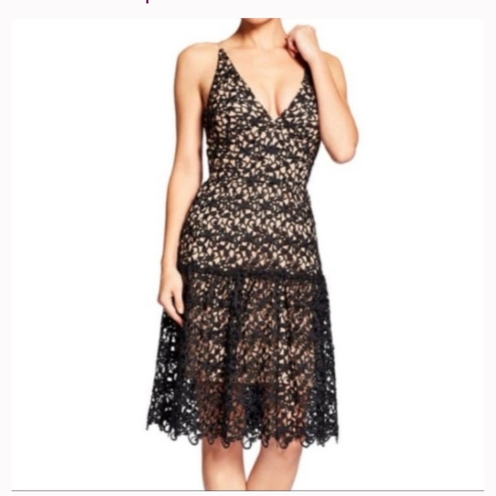 Dress the Population Lily Crochet Fit & Flare Dress Black size large